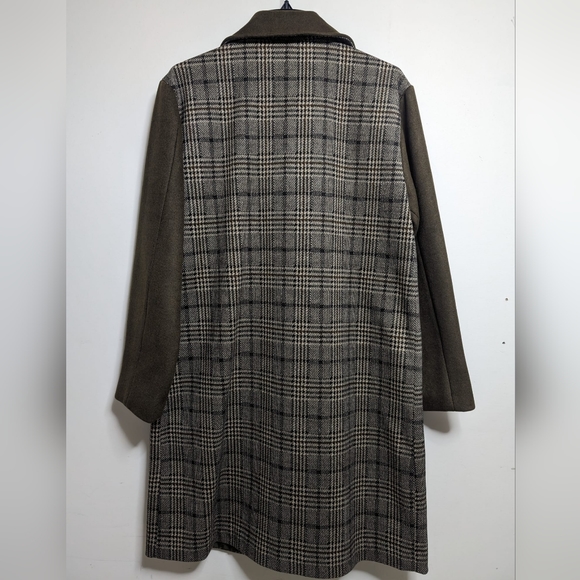 NWT Treasure & Bond Mixed Media Utility Coat Brown Olive Plaid Mix Size S - Picture 6 of 11